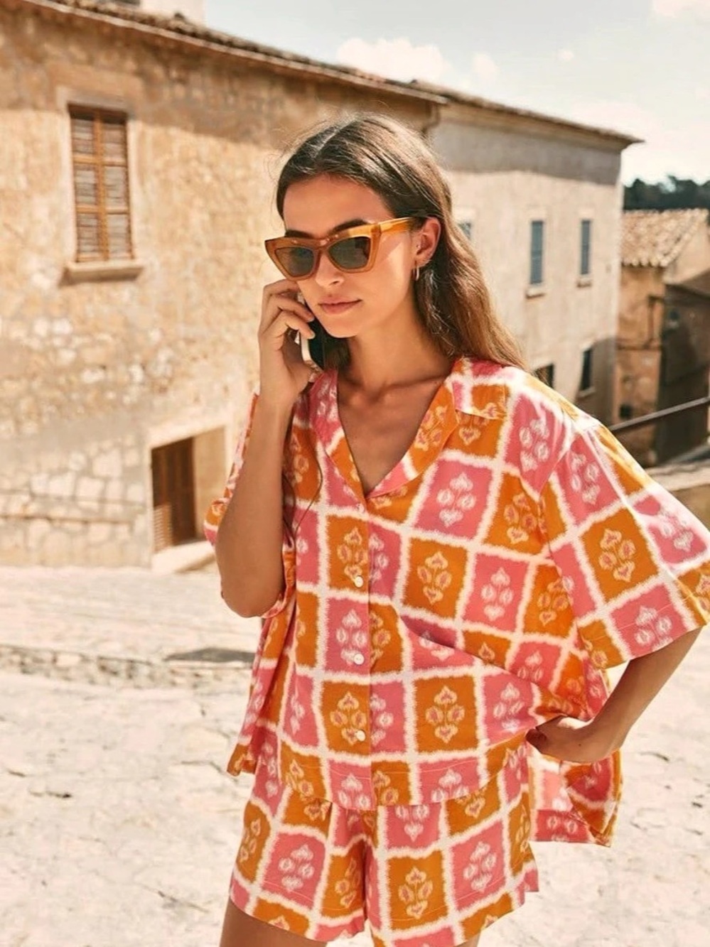 Piyama Sz S/M Lounge Set NWOT Ikat Tile Print